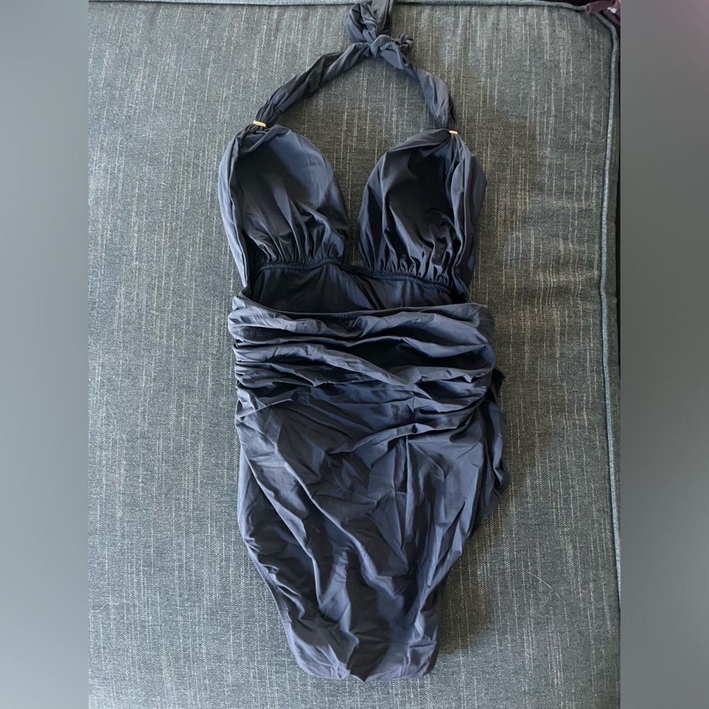 Ruched Halter One-Piece Swimsuit in Navy - Picture 2 of 3